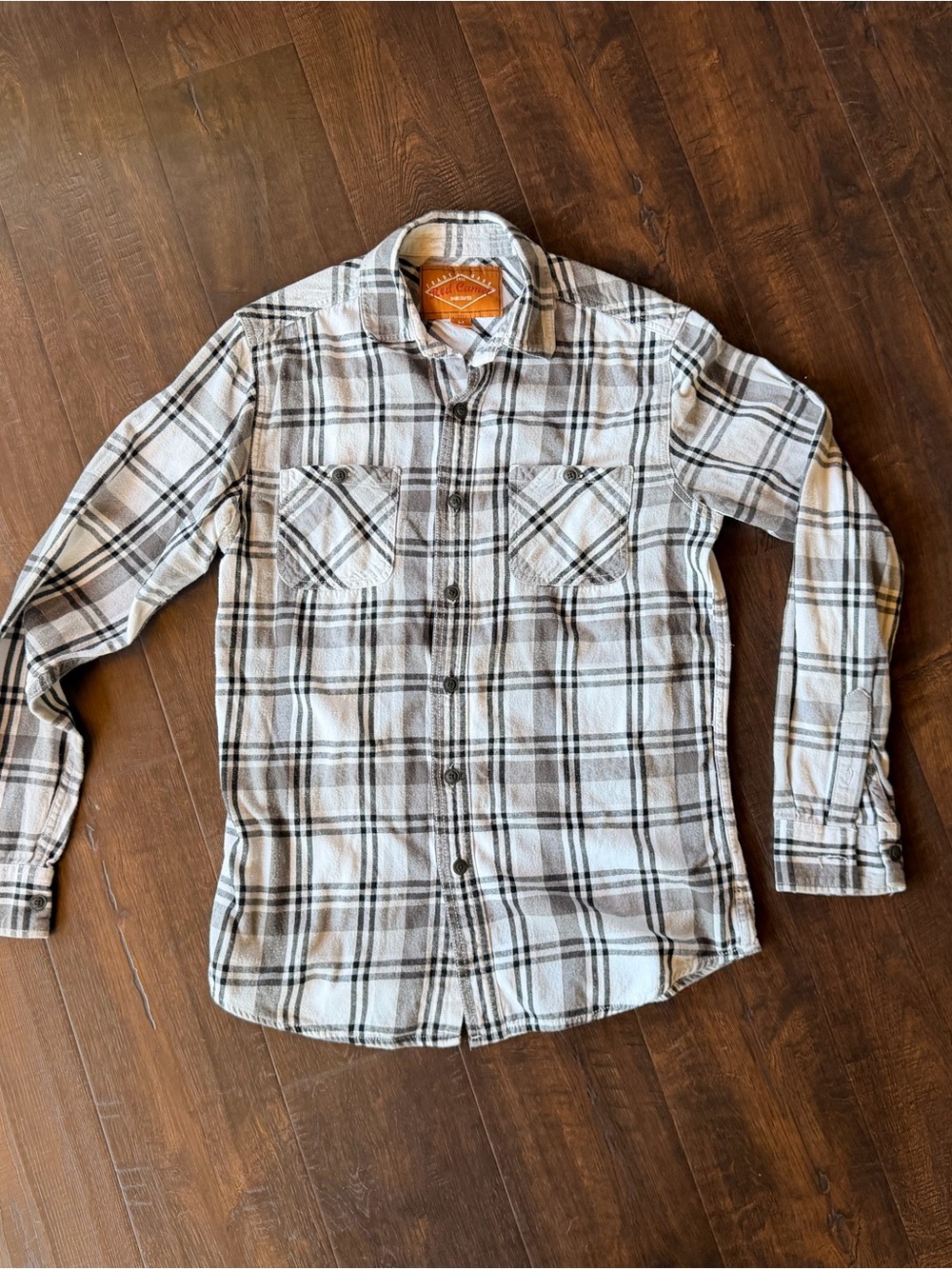 Red Camel Men's White, Gray, and Black Plaid Button-Down Shirt